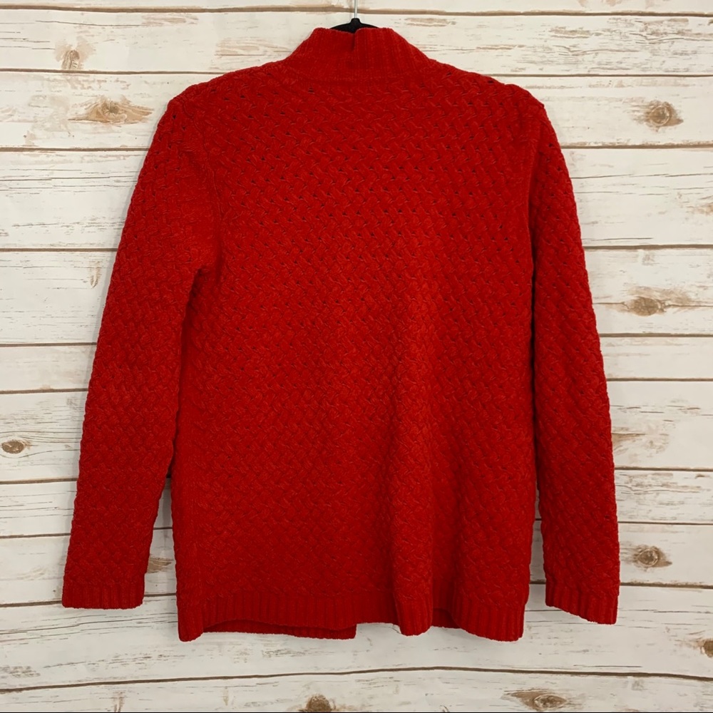 J Jill Red Basket Weave Pattern Button Car - image 2